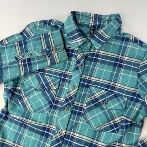 Khul Shirt Women's Small Blue Green Flannel Plaid Button Down Long Sleeve
